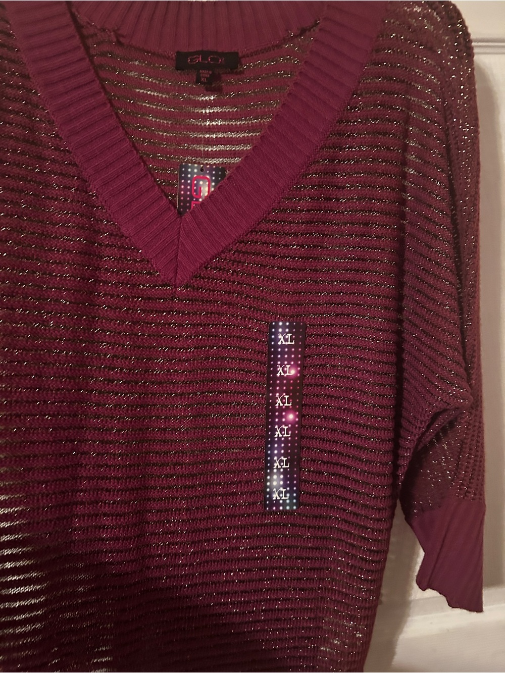 Sparkle Ribbed V-Neck Sweater - Plum - Picture 3 of 4